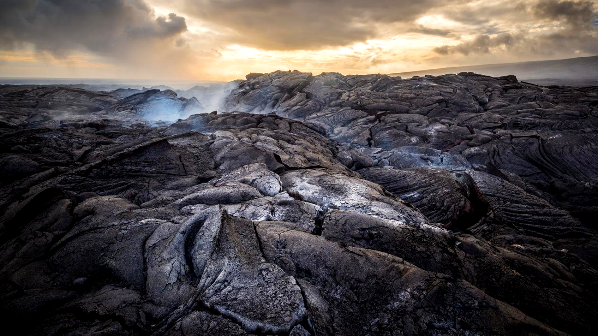 Hardened lava flows around a volcano